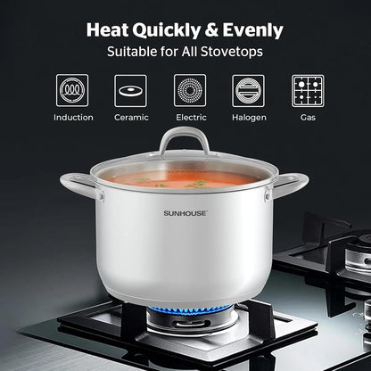 : Stainless Steel Stock Pot - 7 Quart - Tempered Glass Lid, 3-Ply Bottom, Soup-Pasta-Food, Boil-Simmer, All Cooktops, Dishwasher & Oven Safe | Impact-Bonded Base Big Stainless Steel Pots for Canning, Boiling, Spaghetti - Oven Safe & Induction Compatible4