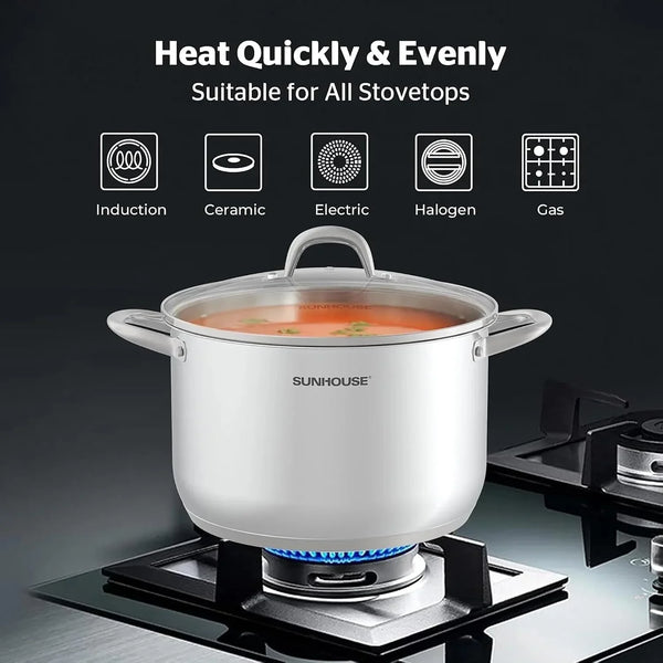 : Stainless Steel Stock Pot - 7 Quart - Tempered Glass Lid, 3-Ply Bottom, Soup-Pasta-Food, Boil-Simmer, All Cooktops, Dishwasher & Oven Safe | Impact-Bonded Base Big Stainless Steel Pots for Canning, Boiling, Spaghetti - Oven Safe & Induction Compatible4