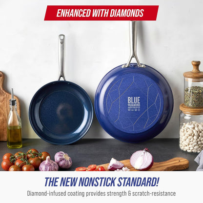 2 Piece Nonstick Frying Pan Set, 9.5” & 11" Skillets, Pfas-Free Ceramic, Dishwasher & Oven Safe, Stainless Steel Handle, Durable Metal Utensil Safe, Egg & Omelet Pans, Blue | 9.5" X 11" Skillets, Pfas-Free Ceramic Nonstick, Dishwasher & Oven Safe, Stay Cool Handle, Durable Metal Utensil Safe2