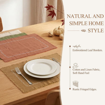 Set of 4 Fall Placemats with Fringe Edge, Embroidery Table Mats6