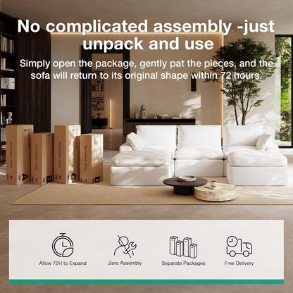 104.3" Modular Cloud Couch, Modern Sectional Sofa with Smarts Coil® Support, Chenille Fabric, Upholstered Couch for Living Room Apartments Bedroom, No Assembly, 3 Seater + 2 Ottoman, White11