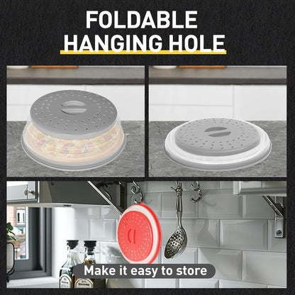 2 Pack Collapsible Microwave Splatter Cover, Red & Grey | Vented Microwave Splatter Guard, Food Cover with Hook Hole, Vegetable Fruit Colander Multi-Function Kitchen Gadget4