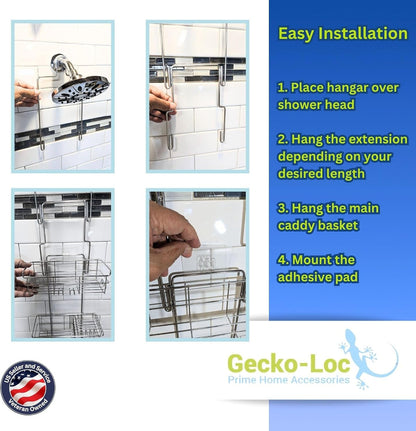 Extra-Long Adjustable Over-The-Showerhead Shower Caddy – Rustproof Stainless Steel Organizer with Suction Stabilizer, Deep Basket & Hooks – No-Drill, Tool-Free Installation (Silver)7