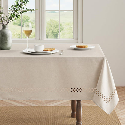Beige Rectangle Tablecloth with Decorative Cutouts 52X70 Inch | Waterproof Stain Resistant & Shrink-Proof Table Cloth, Farmhouse Style, for Dining Wedding Kitchen Party Outdoor2