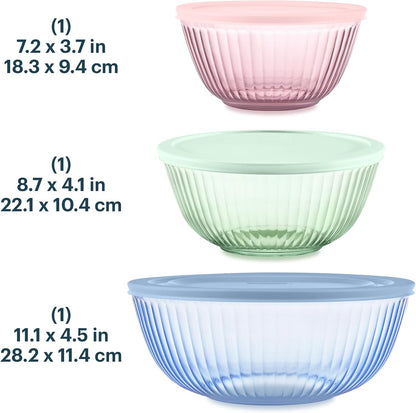 Colors (3-Pack) Sculpted Tinted Glass Mixing Bowls with Plastic Lids2