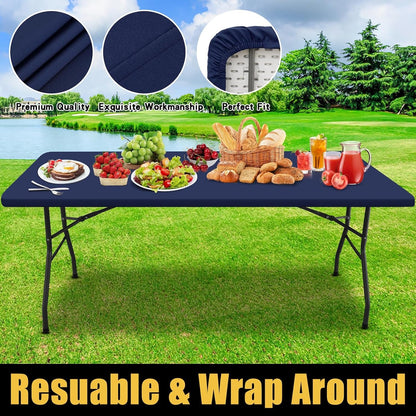 Rectangle Picnic Table Cloth, Waterproof Elastic Fitted Tablecloths for 6 Foot Tables, Washable Polyester Table Cover for Camping, Indoor and Outdoor (Navy, 30"X72")5