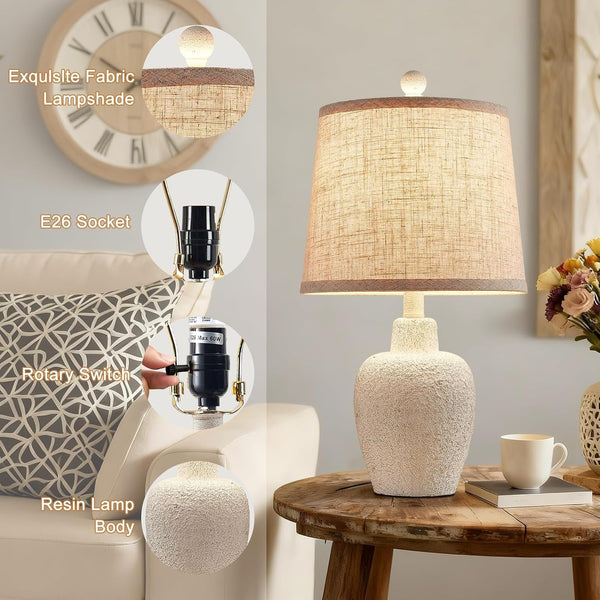 Table Lamps for Bedroom Set of 2 Farmhouse Table Lamps for Living Room 21" Rustic Cottage Jar-Shaped Bedside Lamp for Nightstand with Natural Beige Finish,Bulbs Not Included4