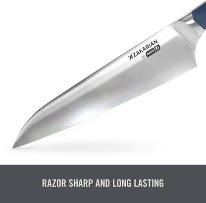 Zakarian 7" Chef Knife, High Carbon German Stainless Steel, Full-Tang Forged for Cooking & Kitchen Prep with Triple-Rivet Handle, Protective Sheath, Black3