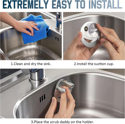 Stainless Steel Smiley Face Dish Sponge Holder, Silver Sink Caddy Organizer Storage with Suction Cup for Kitchen, Rv Apartment Kitchen Accessories Decor Scrubber3