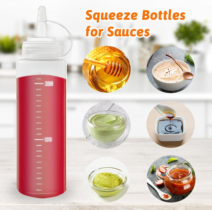 12 Pack 8 Oz Plastic Squeeze Bottles Multipurpose Squirt Bottles for Ketchup,Condiments,Bbq Sauce,Dressing,Barbecue,Grilling,Crafts,Syrup and More4