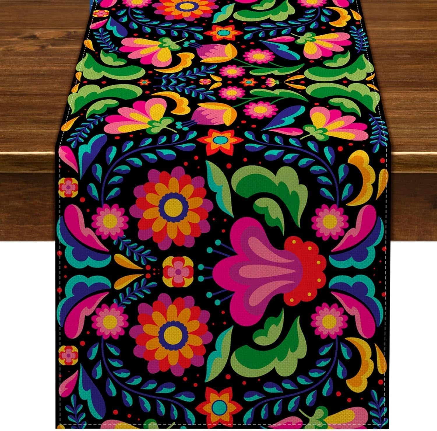 mexican-table-runner-for-day-of-the-dead-fiesta-dia-de-los-muertos-rustic-linen-home-dining-room-kitchen-table-decorations-13-x-60-black