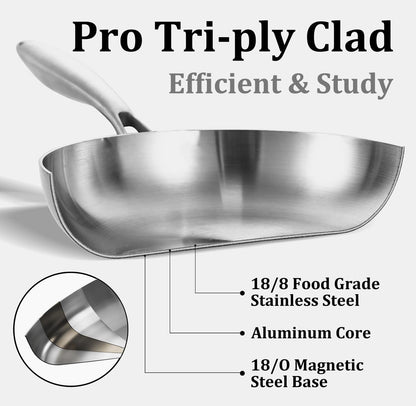 12 Inch Stainless Steel Pan | Tri-Ply | PFOA & PTFE Free Skillet | Fast & Even Heating | Stay-Cool Detachable Handle | Dishwasher and Oven Safe | Induction Ready | for Modern Home Kitchens2