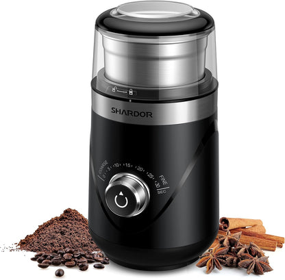 Electric Super Silent Blade Coffee Grinder, Timed Grind Control Rotary Knob, Adjustable Coarse to Fine for Coffee Beans, Spices & Herbs, with 1 Removable Stainless Steel Bowl, Black1