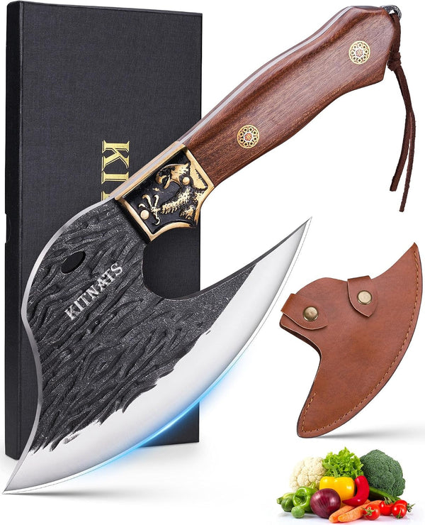 Viking Cleaver Knife, Hand Forged Eagle Style Kitchen Axe, Birthday Gifts1