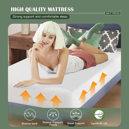 | 8 Inch Twin Mattress | Medium Firm Base Foam Mattress | Removable Washable Zipper Cover | Breathable & Comfortable | White | Bed in a Box | Certipur-Us Certified7