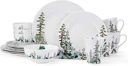 Watercolor Forest Bone China Lightweight Chip Resistant 16 Piece Dinnerware Set, Service for 4, White1