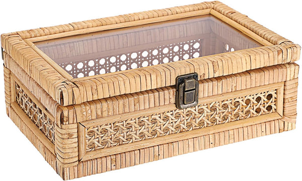 Rattan Display Box with Clear Lid Rectangular Wicker Storage Basket1