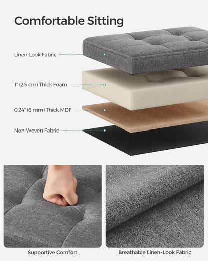 SONGMICS Mazie Collection - Small Folding Storage Ottoman, Foot Rest Stool, 12.2 X 16.1 X 12.2 Inches, 286 Lb Load Capacity, for Living Room, Bedroom, Home Office, Dorm, Dark Gray ULSF102G015