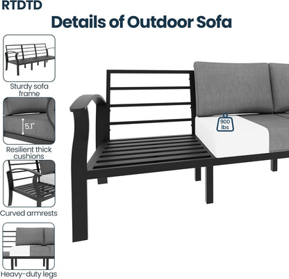 Aluminum Outdoor Patio Furniture Set,5 Pieces 5 Seats Metal Patio Sectional Furniture Set,Patio Conversation Sets with 45" Propane Fire Pit Table,Swivel Rocking Chairs Set,Grey2