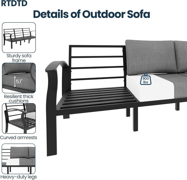 Aluminum Outdoor Patio Furniture Set,5 Pieces 5 Seats Metal Patio Sectional Furniture Set,Patio Conversation Sets with 45" Propane Fire Pit Table,Swivel Rocking Chairs Set,Grey2