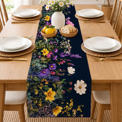Wildflower Spring Floral Table Runner,Garden Flowers Washable Kitchen Dining Table Runner for Home Party Decor, Indoor Outdoor Dresser Scarf1