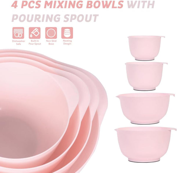 Mixing Bowls Set of 4, BPA Free Plastic,Microwave Safe, Pink4