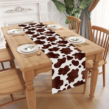 Linen Watercolor Cow Print Table Runner 72 Inches Long Cowhide Tablecloth Farm House Barnyard Animals Western Party Home Kitchen Table Decoration3