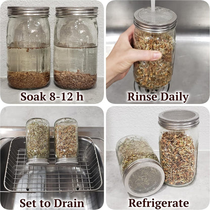 2 Pack ONE-PIECE 316 Surgical Stainless Steel Sprouting Lids for Wide Mouth Mason Jar (Ball Kerr) - One-Piece- Strainer Mesh Lids - Rust-Proof5