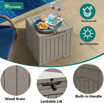 31 Gallon Outdoor Storage Box | Resin Deck Box and Waterproof Package Delivery Box for Gardening Tools, Pool Supplies, Patio Furniture, Lockable, Taupe5
