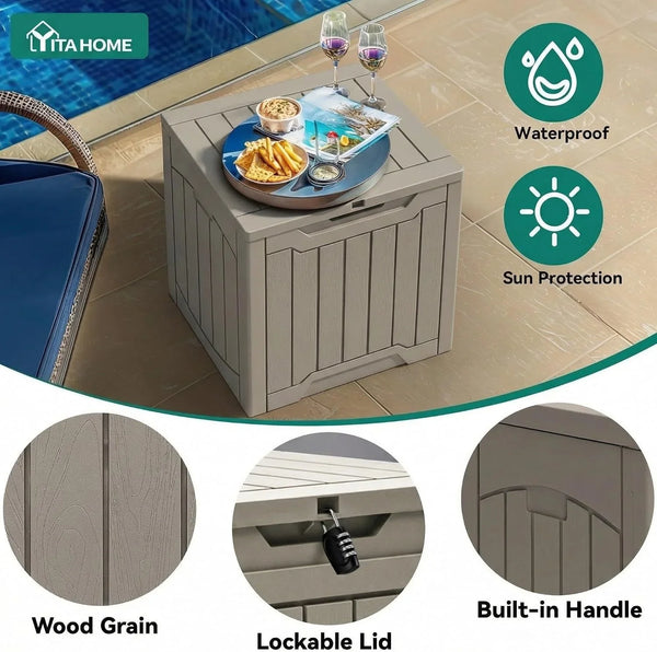 31 Gallon Outdoor Storage Box | Resin Deck Box and Waterproof Package Delivery Box for Gardening Tools, Pool Supplies, Patio Furniture, Lockable, Taupe5