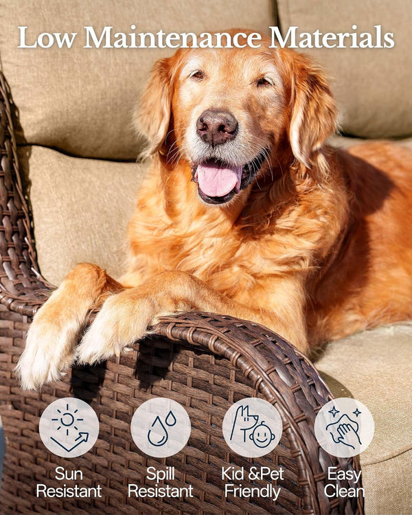 5-Piece Luxury Patio Furniture Set with 6" Thick Cushions, Weather-Resistant Wicker High Back Swivel Rocker Chairs, Senior-Friendly Conversation Set for Small Porch, Deck and Sunroom, Beige(V2)7