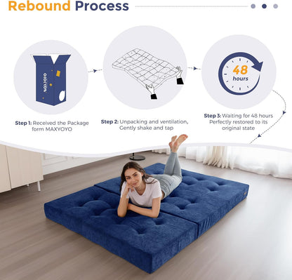 6" Folding Sofa Bed for Floor, Tufted Tri-Fold Floor Mattress8