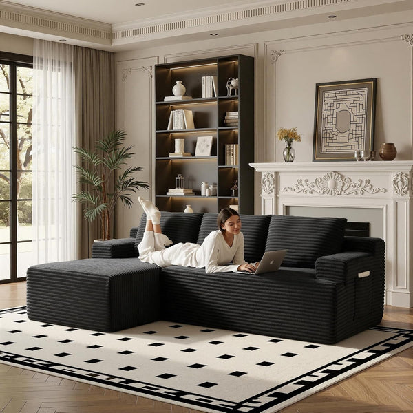 96" Sectional Couches for Living Room Cloud Couch Sofa with L-Shape Upholstered Boneless Couchs Modern Modular Sectional Couch with Chaise8