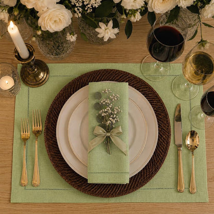 Signature Linen™ by D'Moksha, Sage Green Placemats Set of 4, 14 X 19 Inch, 100% Pure Linen Table Mats, Hemstitch, Machine Washable Cloth Placemats- Fall, Weddings, Outdoor Hosting2