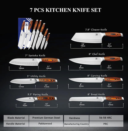 7-PCS Kitchen Knife Set, German Stainless Steel for Chef Knife Set with Pakkawood Handle, Perfect Cutlery Set Gift3
