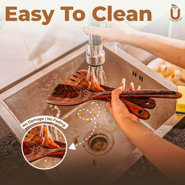 11-Piece Teak Wooden Utensil Set with Holder, Non-Toxic Natural Teak Cooking Utensils, Heat-Resistant Wooden Spatula, Wok Turner, Spaghetti Server, Soup Ladle, Whisk & Tongs10