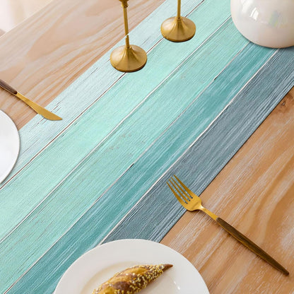Teal Aqua Stripe Table Runner Beach Coastal under the Sea Party Decoration Summer Pool Beach Home Kitchen Dining Room Table Decor6