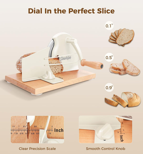 Manual Bread Slicer for Sourdough, Adjustable, Clear Cover, Cream2