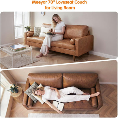 Faux Leather Sofa,70" Brown Leather Couch for Living Room7