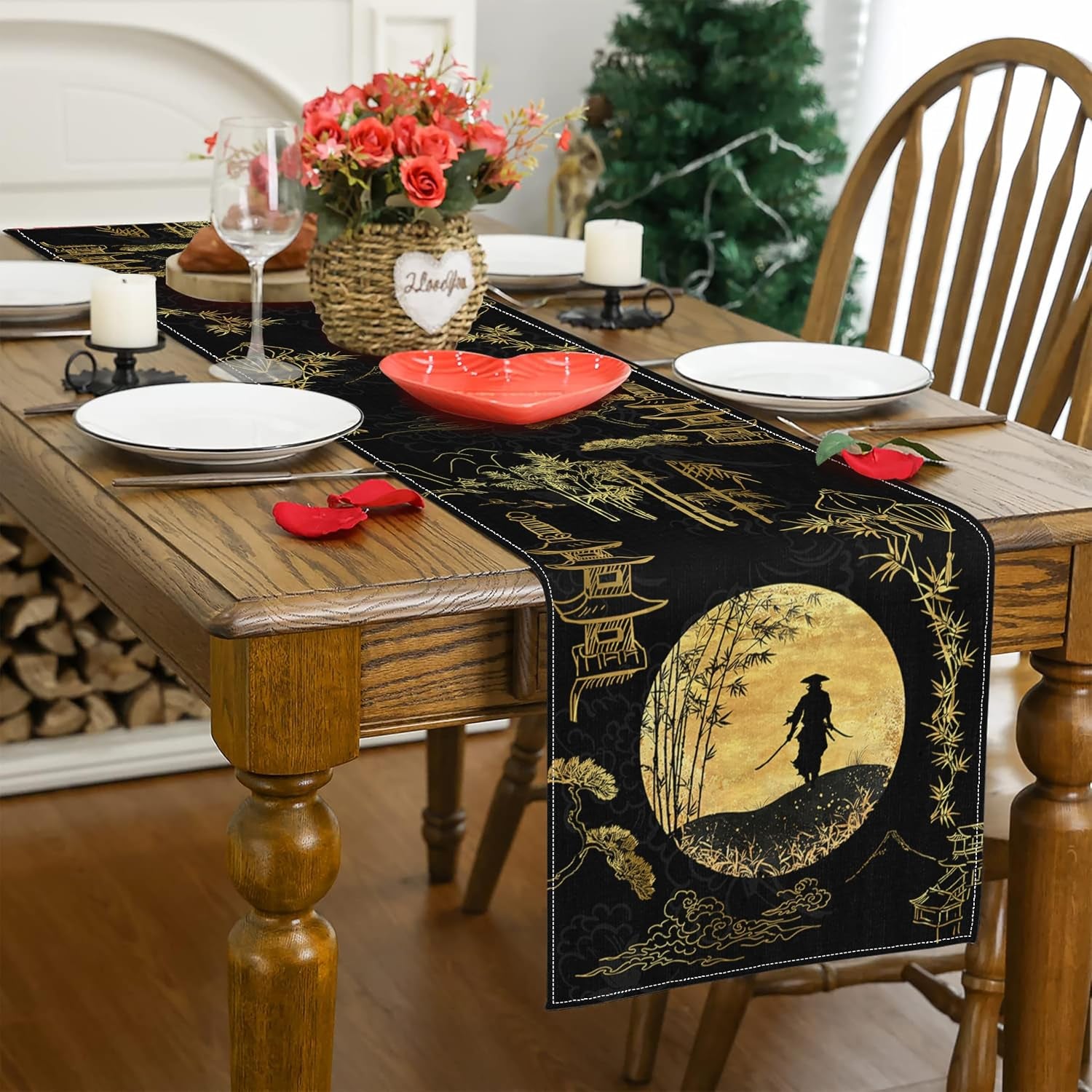 japanese-samurai-table-runner-black-and-gold-bamboo-asian-zen-decor-premium-linen-dining-table-cover-for-home-kitchen-party-13x108-inch