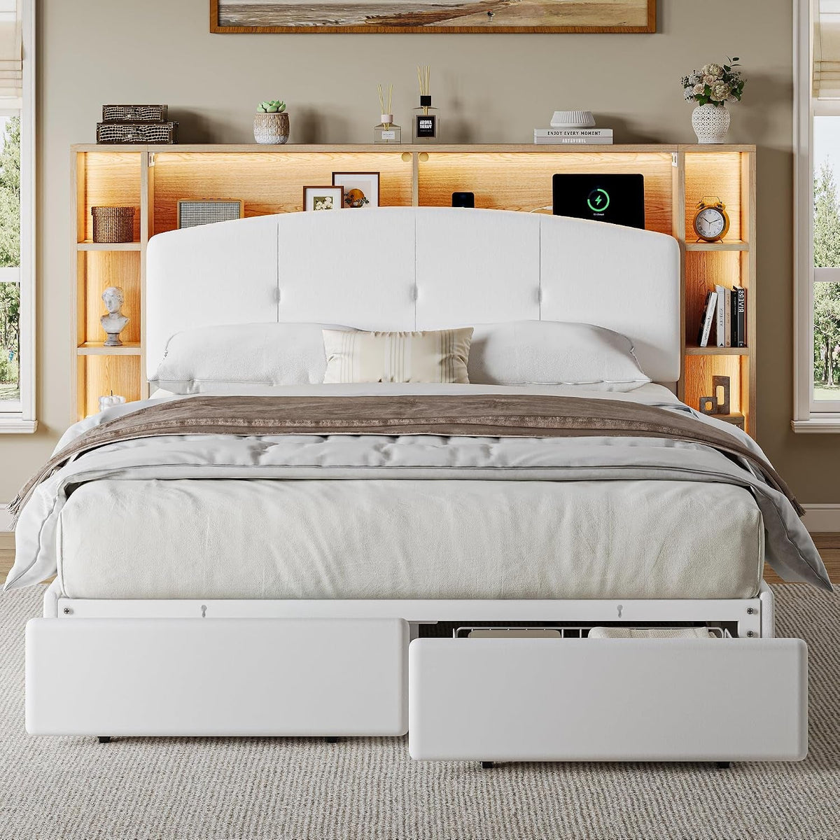 full-bed-frame-with-5-tier-storage-headboard-4-large-drawers-curved-velvet-upholstered-platform-bed-frame-with-charging-station-led-lights-heavy-duty-slats-support-noise-free-white