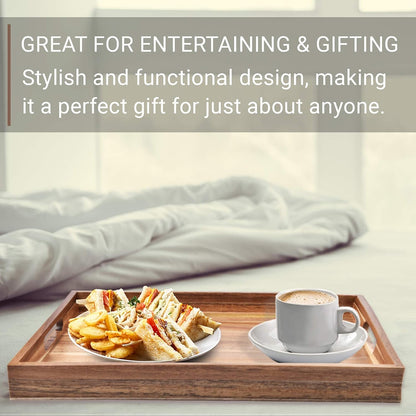 Acacia Wood Serving Tray with Handles (17 Inches) – Decorative Serving Trays Platter for Breakfast in Bed, Lunch, Dinner, Appetizers, Patio, Ottoman, Coffee Table, BBQ, Party –Great for Lap &Couch5