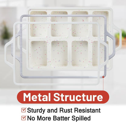 Mini Loaf Pan, Metal Reinforced Silicone Mini Bread Loaf Pan Nonstick Cornbread Pan 8 Cavities Silicone Molds for Baking Bread, Loaf, Meatloaf, Brownie, Butter2