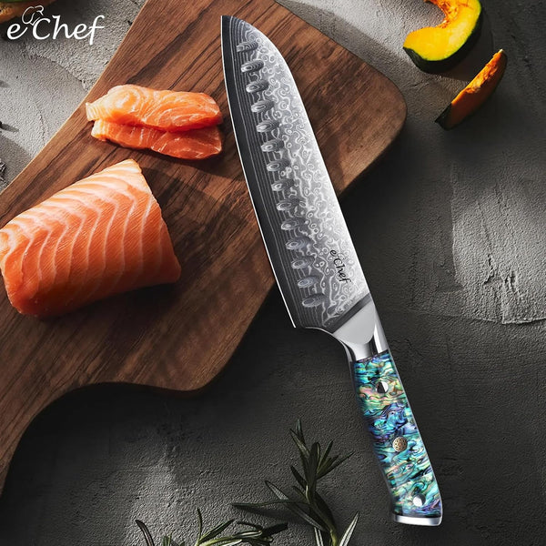 7-Inch Hand-Forged Santoku Knife, Professional Chef'S Knife, Made of VG10 Steel, Deep Sea Abalone Shell Handle, Damascus Sharp Kitchen Knife, Comes with Gift Box (7.2-Inch Santoku Knife)2