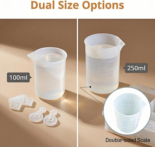 Silicone Measuring Cups for Resin, 3 Pack (2X100Ml & 1X250Ml), No-Spill Pouring Spout, Reusable Mixing Cups for Epoxy Resin, DIY Crafts3