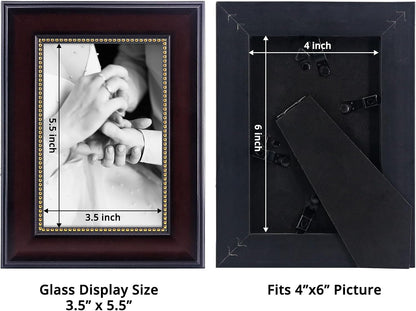 4X6 Picture Frames, Real Glass, Display Photos for Wall or Tabletop, Mahogany with Gold Beads, 2-Pack3