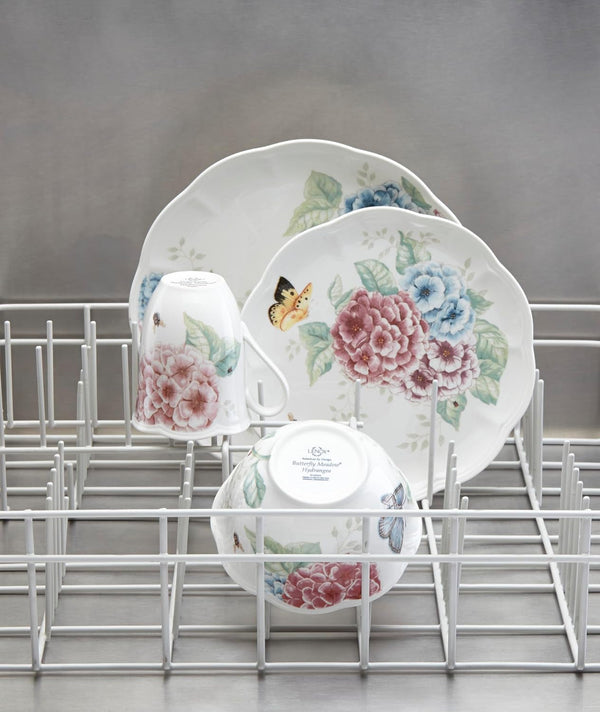 Butterfly Meadow Hydrangea Porcelain 12-Piece Dinnerware Set for 44