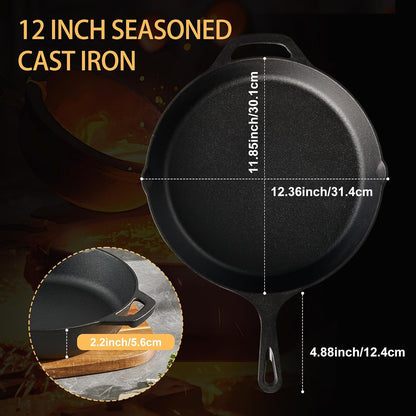 Cast Iron Skillet 12 Inch, Pre-Seasoned Frying Pan, Heavy-Duty Professional Restaurant Chef Quality Cookware with Drip Spout, Indoor & Outdoor Use, Compatible with Oven, Stove, Grill & Campfire2
