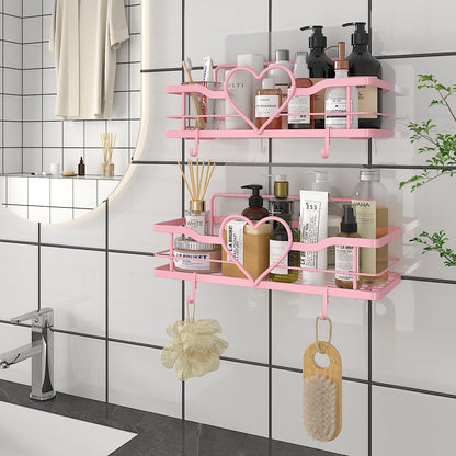 Pink Shower Caddy with 4 Removable Hooks, 2 Pack Sweet Heart Shower Shelves,No Drilling Adhesive Organizer Shelf for Bathroom Shower,Kitchen,Bedroom7