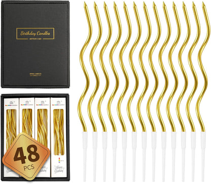 48-Count Gold Spiral Long Thin Metallic Birthday Candles, Cake Candles, Birthday Parties, Wedding Decorations, Party Candles1